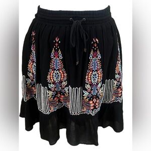 FLOREAT ANTHROPOLOGIE Black Embroidered + Beaded Lined Gauze Full Skirt XXS